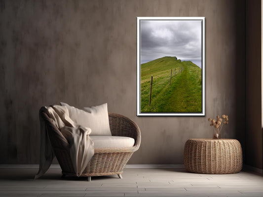 Beautiful image of a path on a cliff in the Faroe Islands. Framed fine art photography by Kristen Olivares.