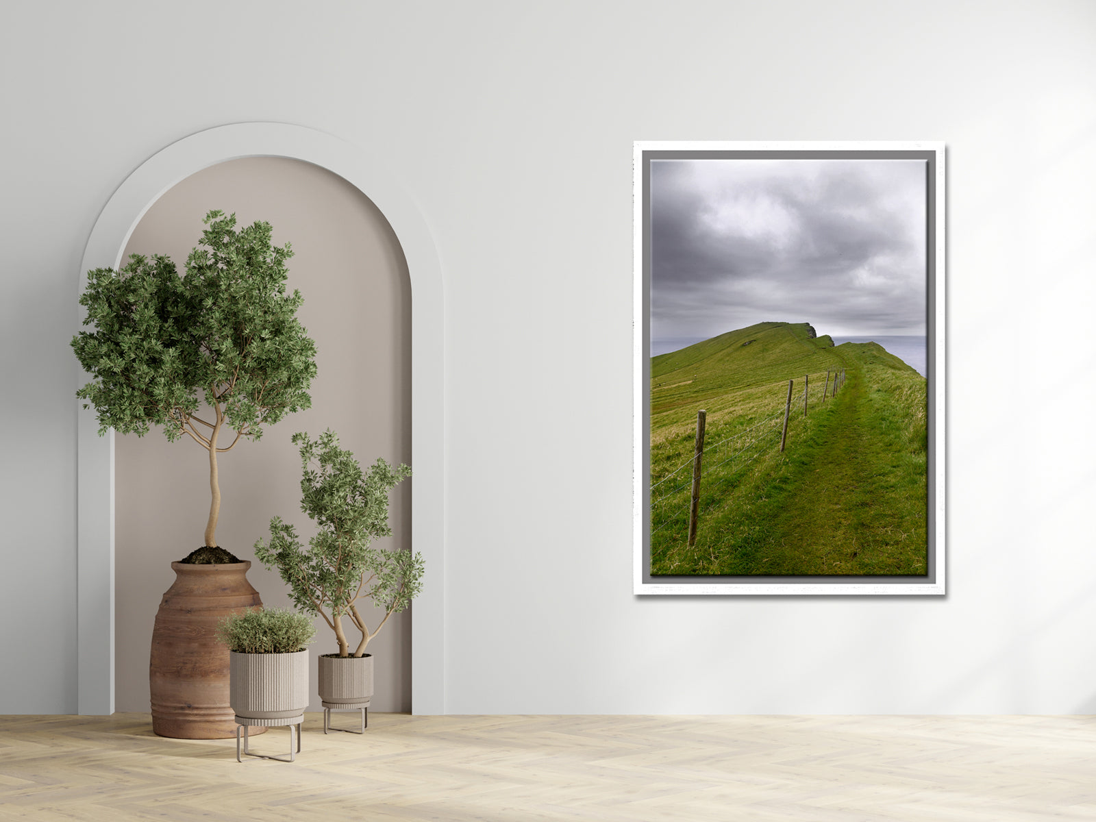 Beautiful image of a path on a cliff in the Faroe Islands. Framed fine art photography by Kristen Olivares.