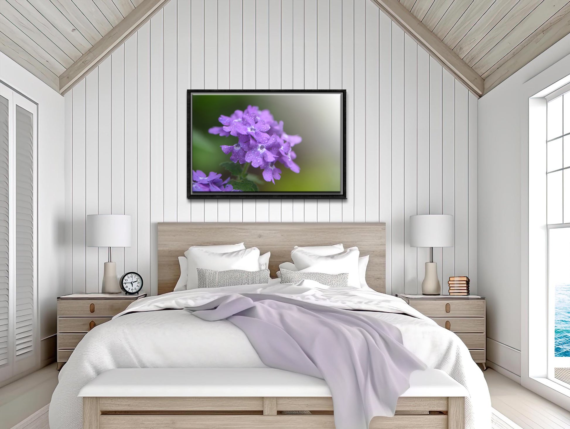 A bold and bright purple Phlox Flower in the rain. Framed fine art photography by Kristen Olivares.