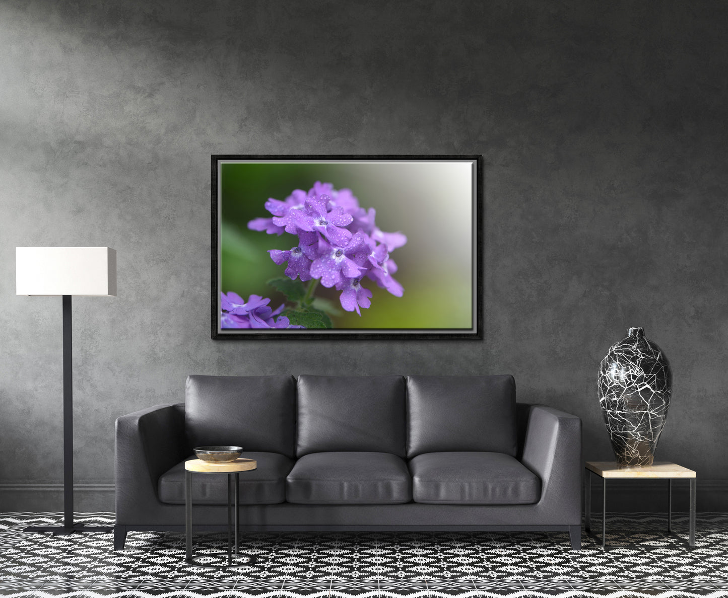A bold and bright purple Phlox Flower in the rain. Framed fine art photography by Kristen Olivares.