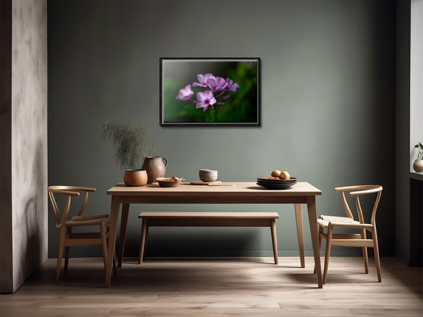 Beautiful pink Phlox flower. Framed fine art photography. Canvas wall art by Kristen Olivares.