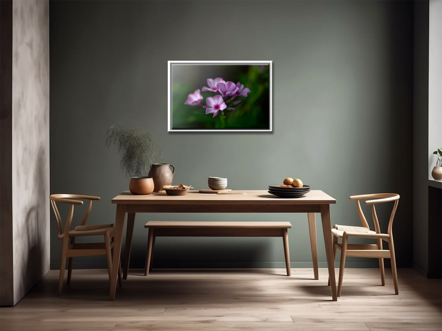 Beautiful pink Phlox flower. Framed fine art photography. Canvas wall art by Kristen Olivares