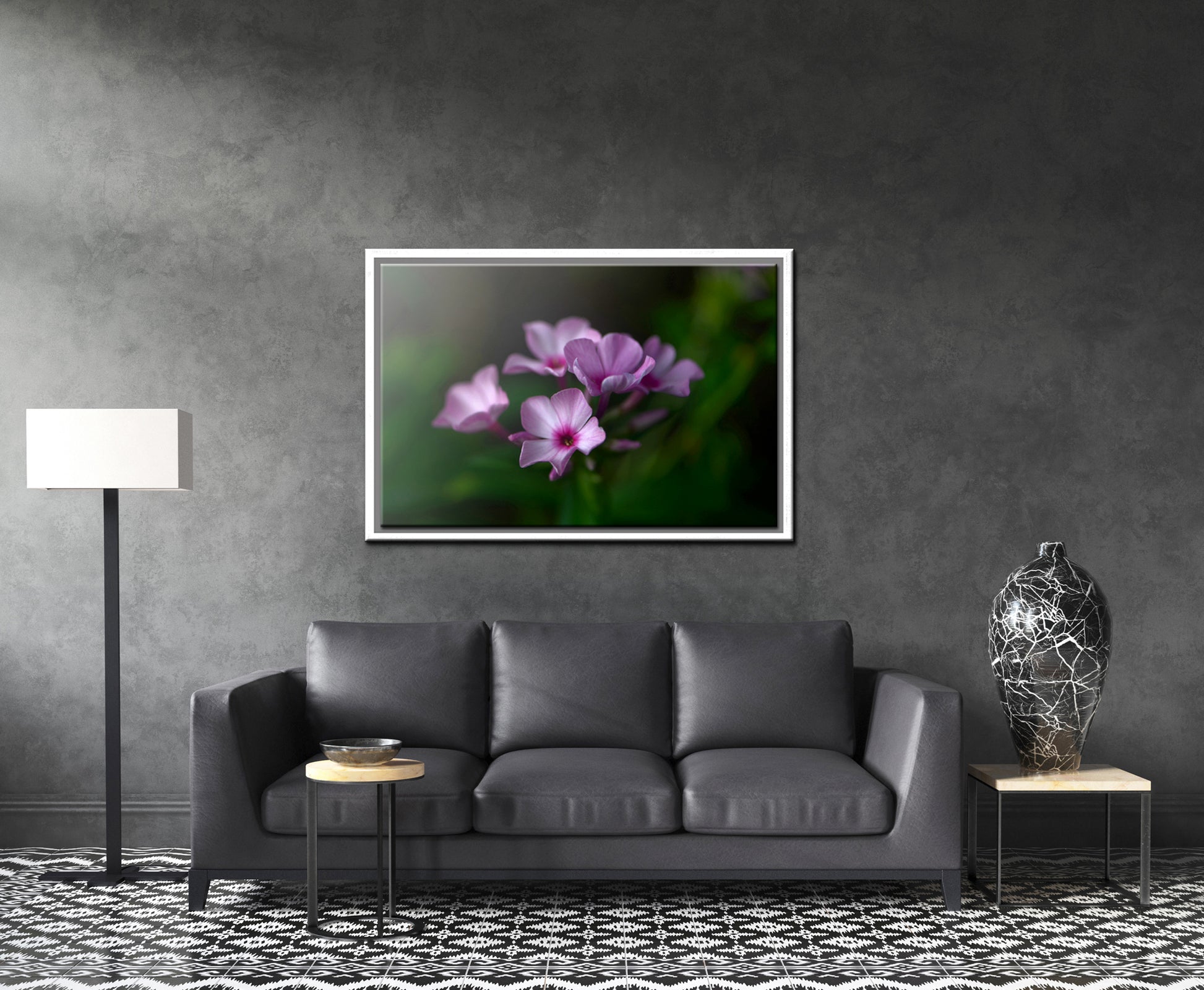 Beautiful pink Phlox flower. Framed fine art photography. Canvas wall art by Kristen Olivares