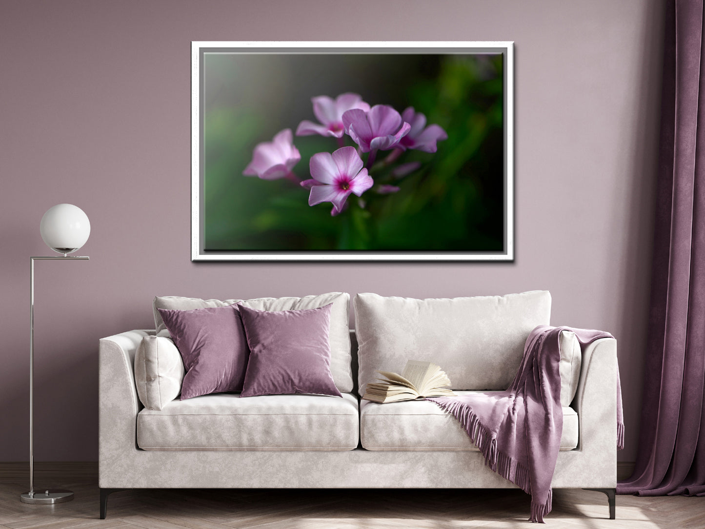 Beautiful pink Phlox flower. Framed fine art photography. Canvas wall art by Kristen Olivares