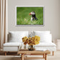 A stunning, colorful puffin in the bright green field of the Faroe Islands. Framed canvas wall art by Kristen Olivares.