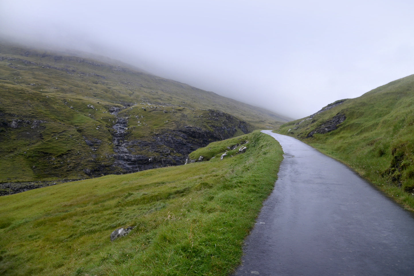 Stunning image of a peaceful, foggy path in the Faroe Islands. Fine art photography by Kristen Olivares
