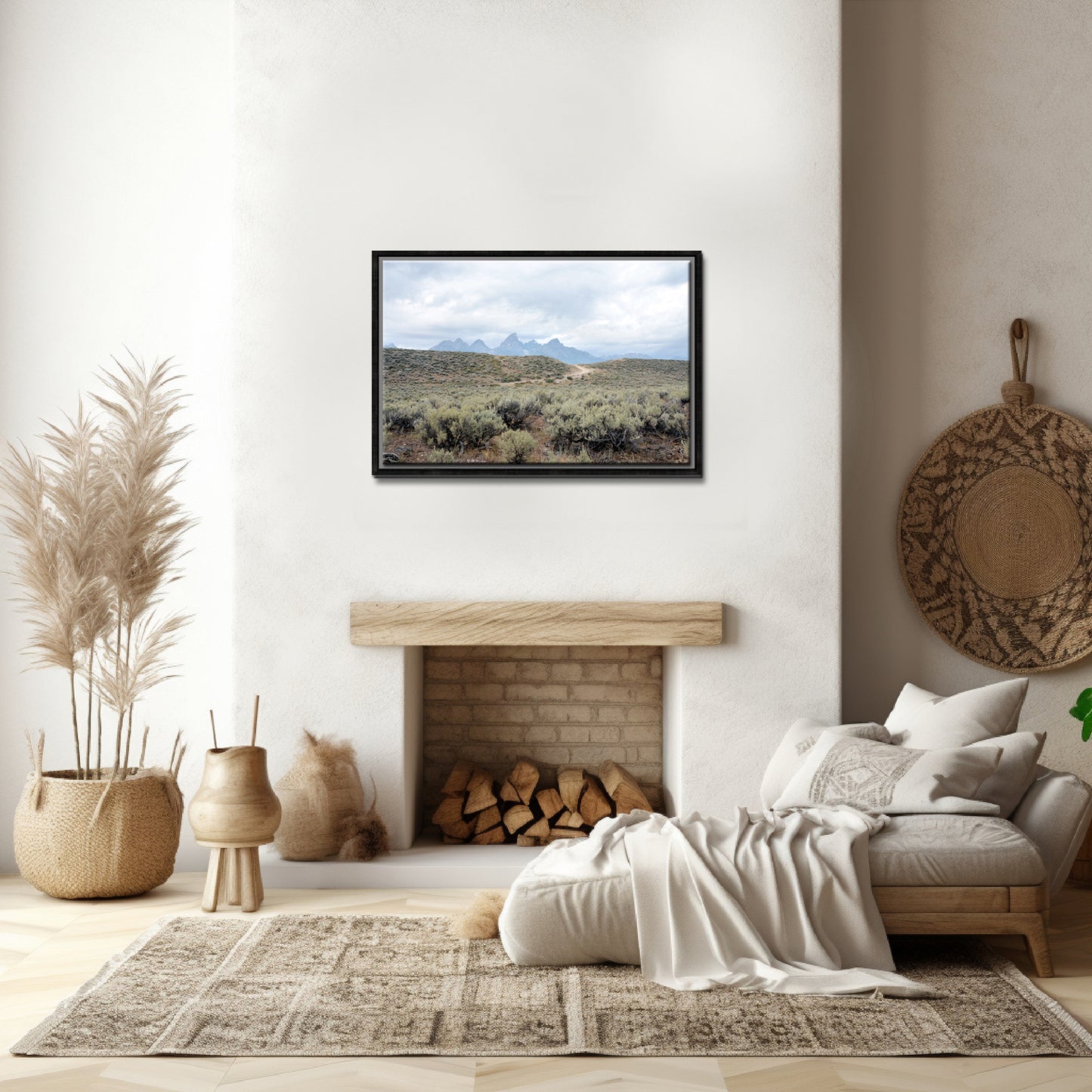 A beautiful photo of an old road running through the beautiful lands of the rand Tetons. Framed Canvas Wall Art-Fine Art Photography by Kristen Olivares
