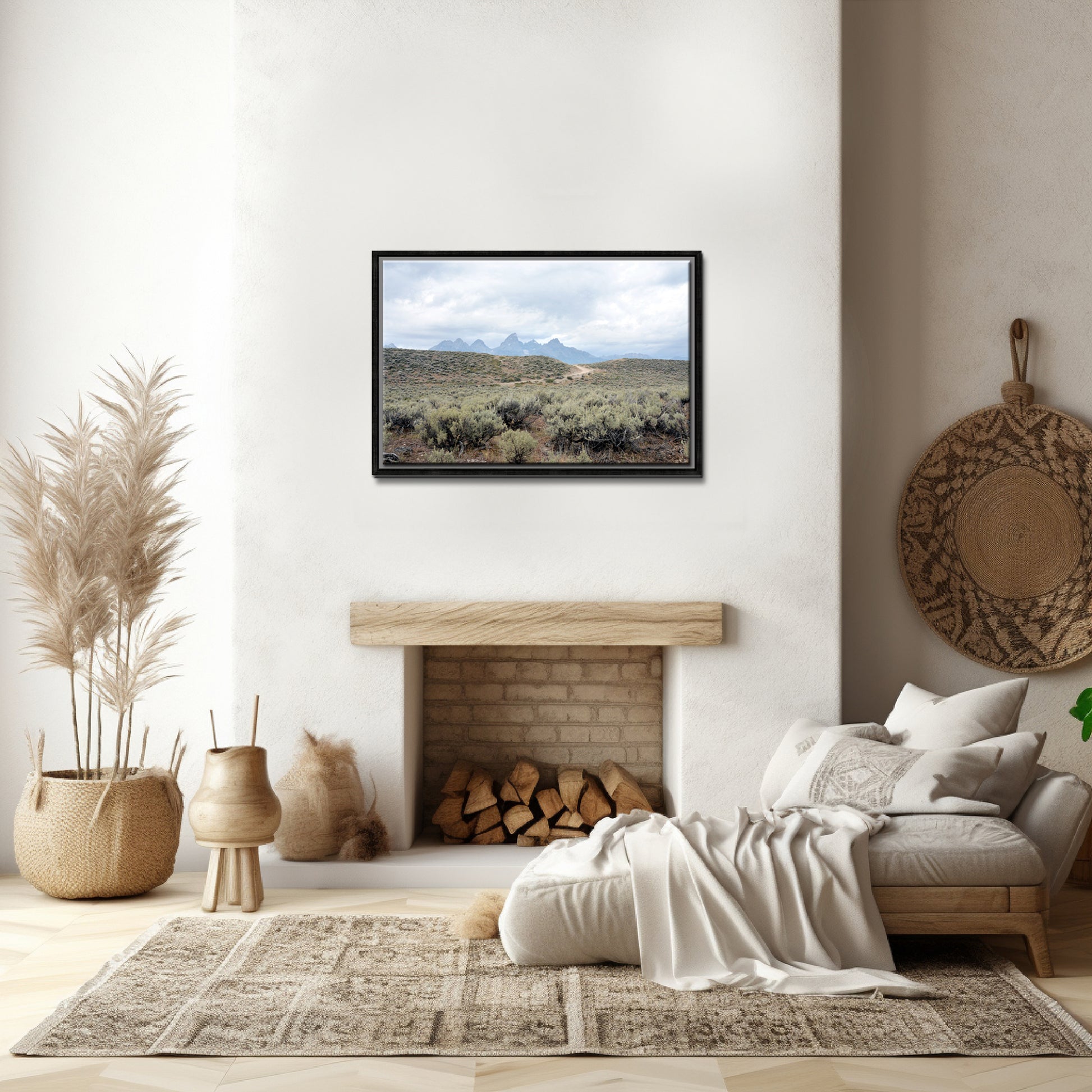 A beautiful photo of an old road running through the beautiful lands of the rand Tetons. Framed Canvas Wall Art-Fine Art Photography by Kristen Olivares