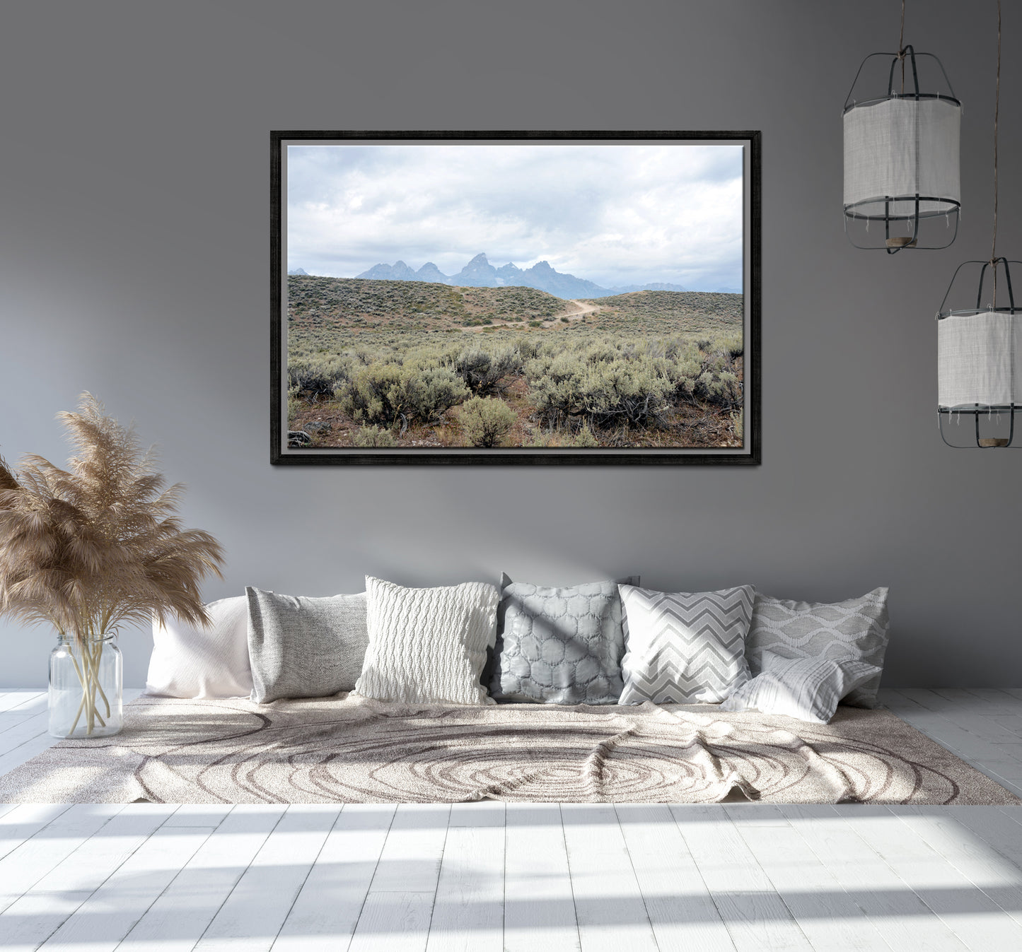 A beautiful photo of an old road running through the beautiful lands of the rand Tetons. Framed Canvas Wall Art-Fine Art Photography by Kristen Olivares