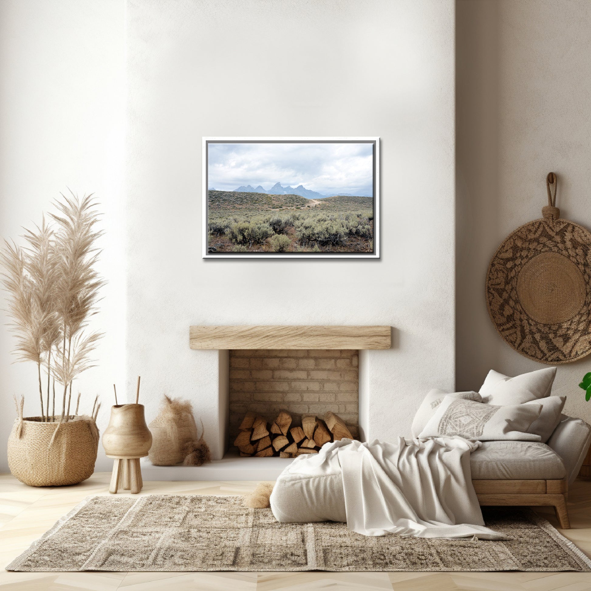 A beautiful photo of an old road running through the beautiful lands of the rand Tetons. Framed Canvas Wall Art-Fine Art Photography by Kristen Olivares