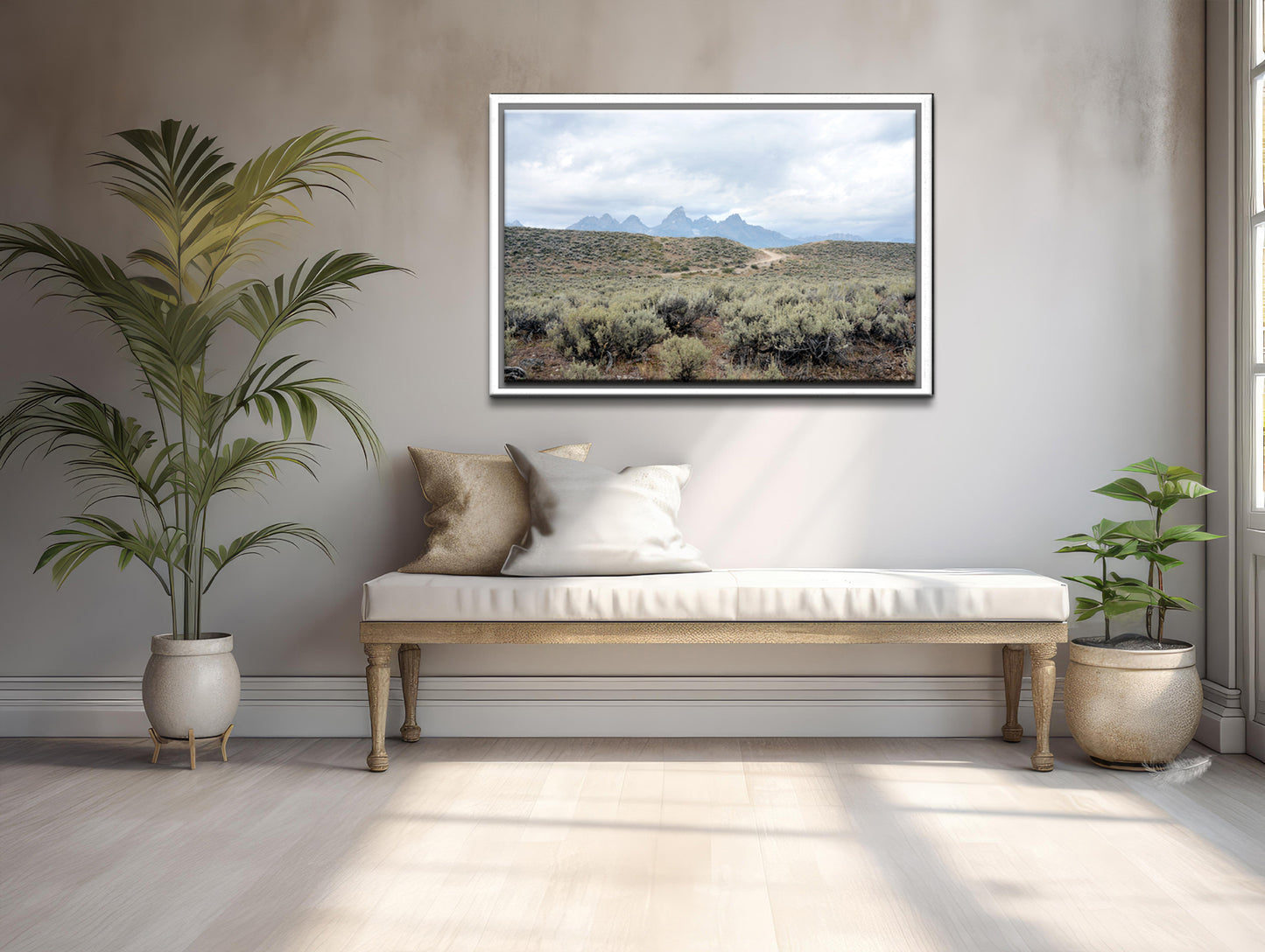 A beautiful photo of an old road running through the beautiful lands of the rand Tetons. Framed Canvas Wall Art-Fine Art Photography by Kristen Olivares