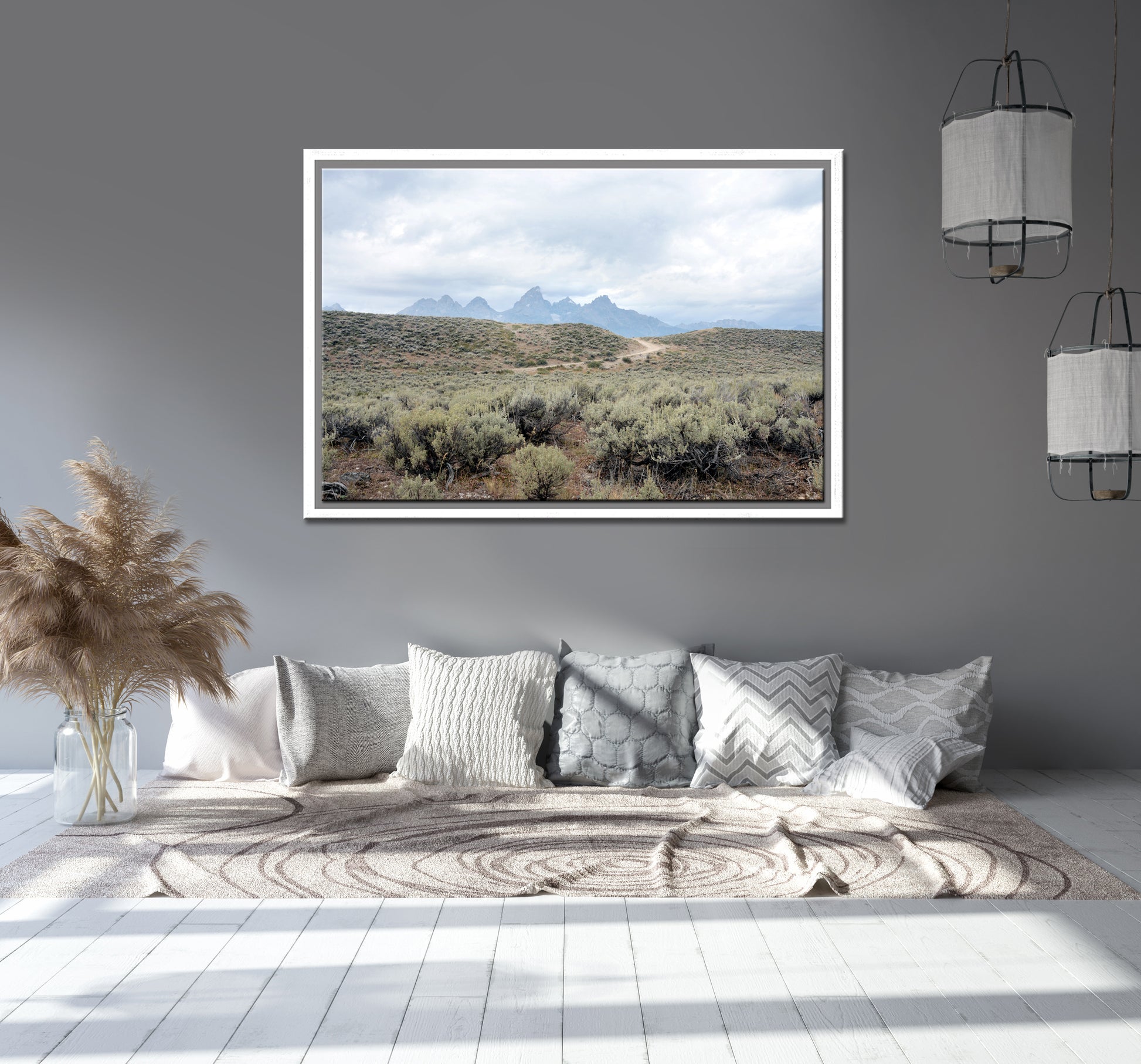 A beautiful photo of an old road running through the beautiful lands of the rand Tetons. Framed Canvas Wall Art-Fine Art Photography by Kristen Olivares.