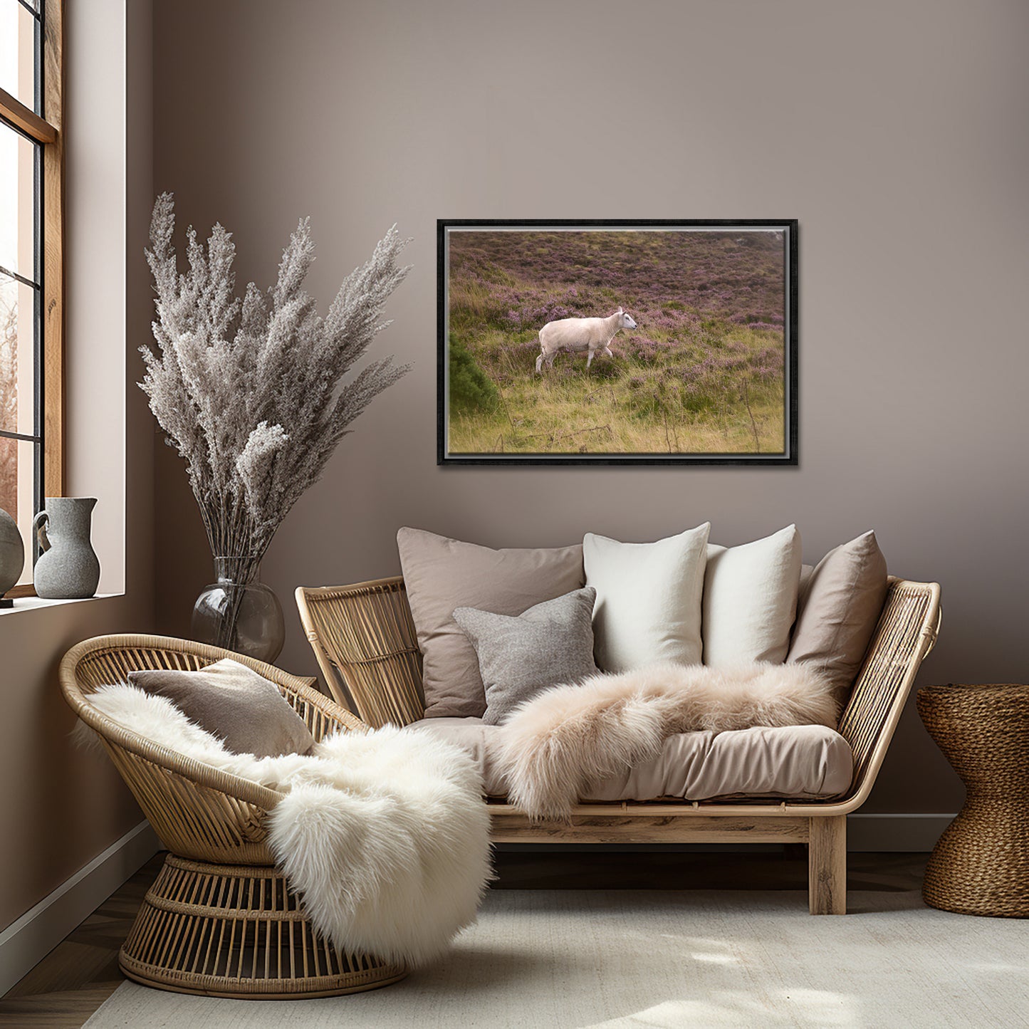 A lone sheep roaming the Heather Fields in Ireland, Canvas Wall Art by Kristen Olivares.