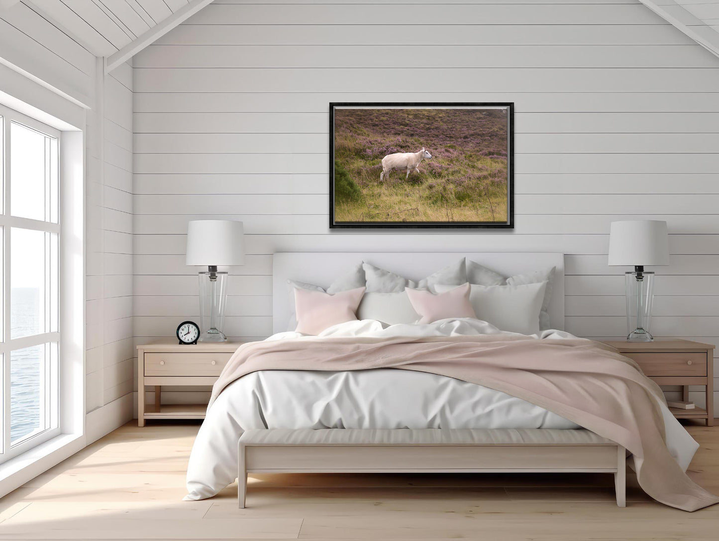 A lone sheep roaming the Heather Fields in Ireland, Canvas Wall Art by Kristen Olivares.