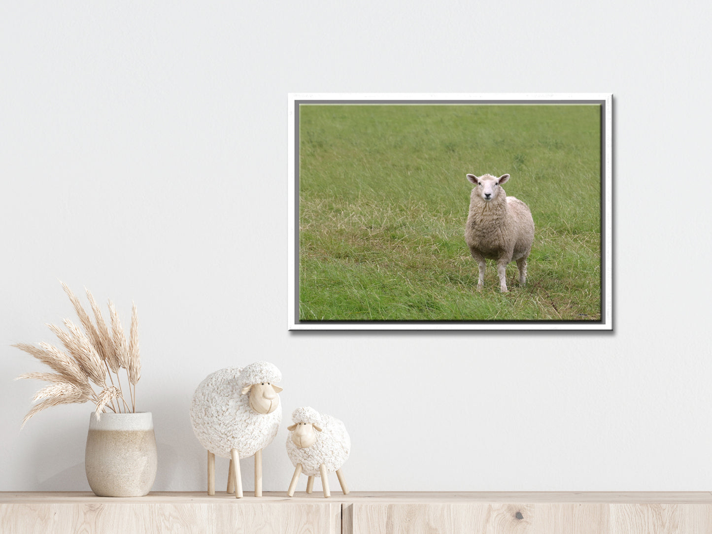 A lone sheep in the fields of Ireland. Framed Canvas Wall Art by Kristen Olivares