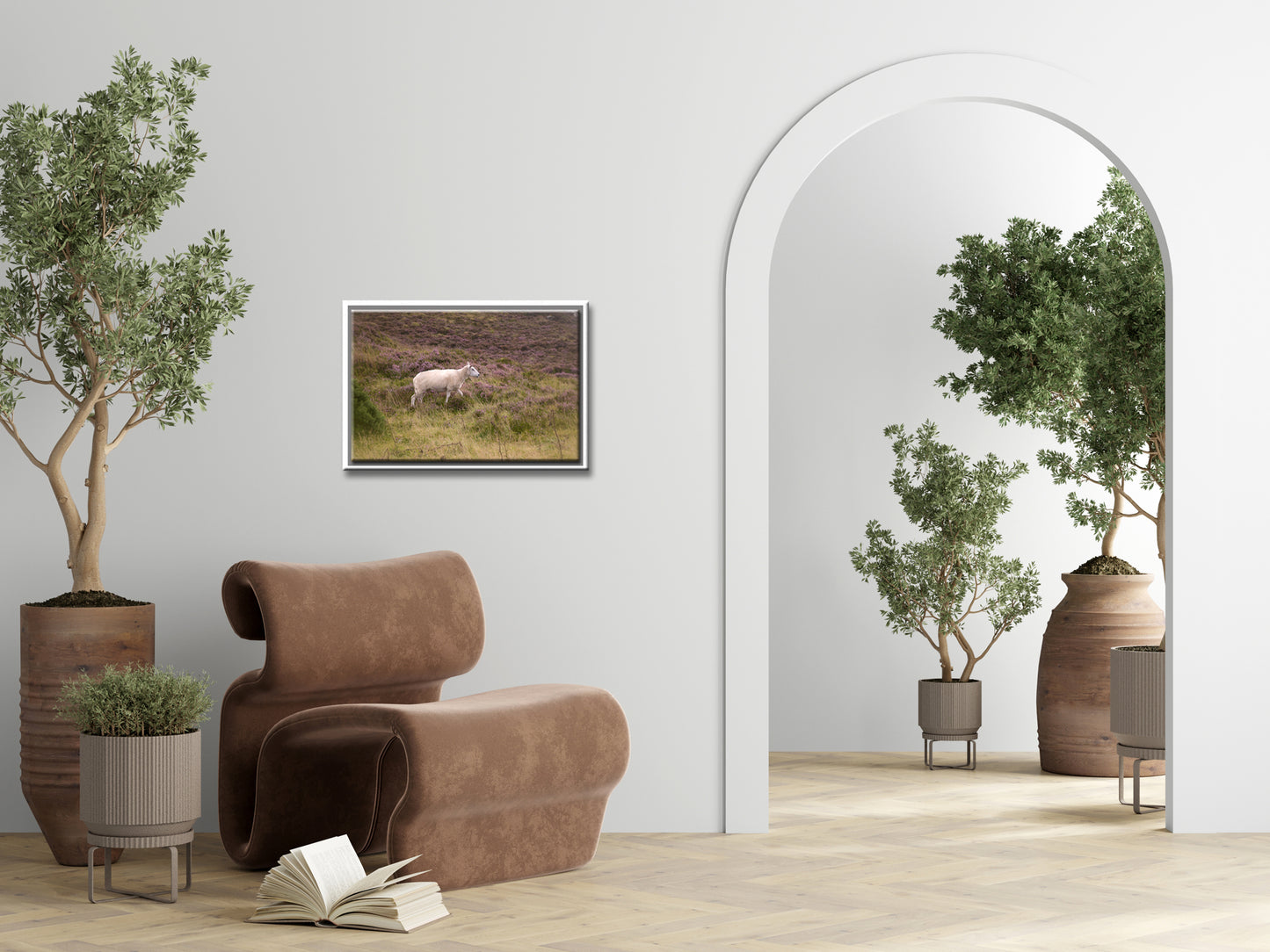 A lone sheep roaming the Heather Fields in Ireland, Canvas Wall Art by Kristen Olivares.