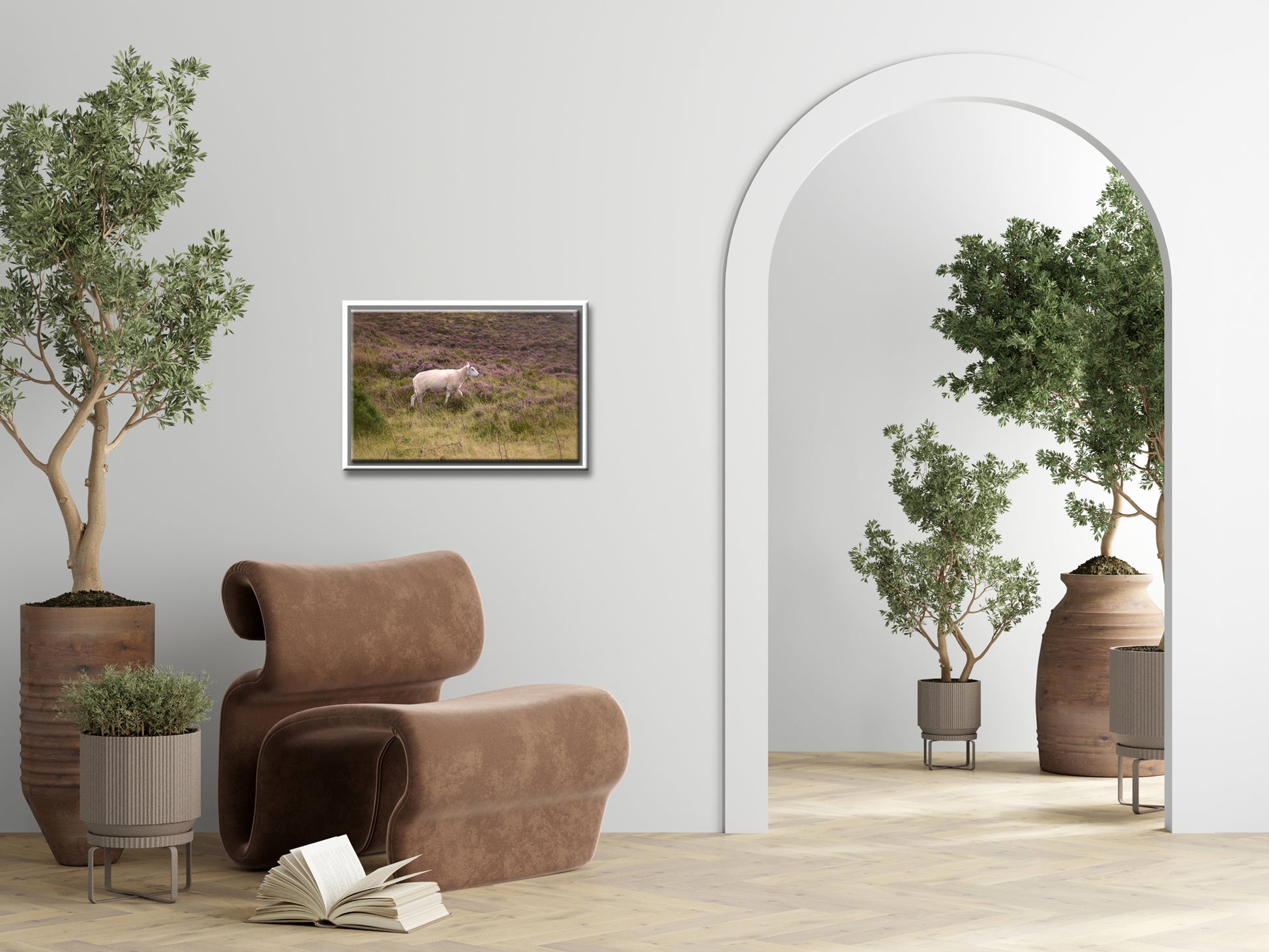 A lone sheep roaming the Heather Fields in Ireland, Canvas Wall Art by Kristen Olivares.