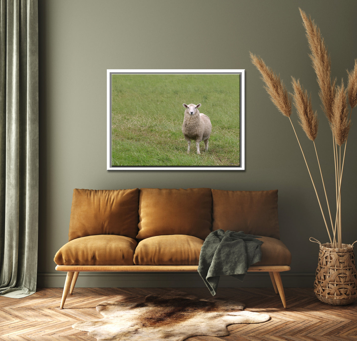 A lone sheep in the fields of Ireland. Framed Canvas Wall Art by Kristen Olivares