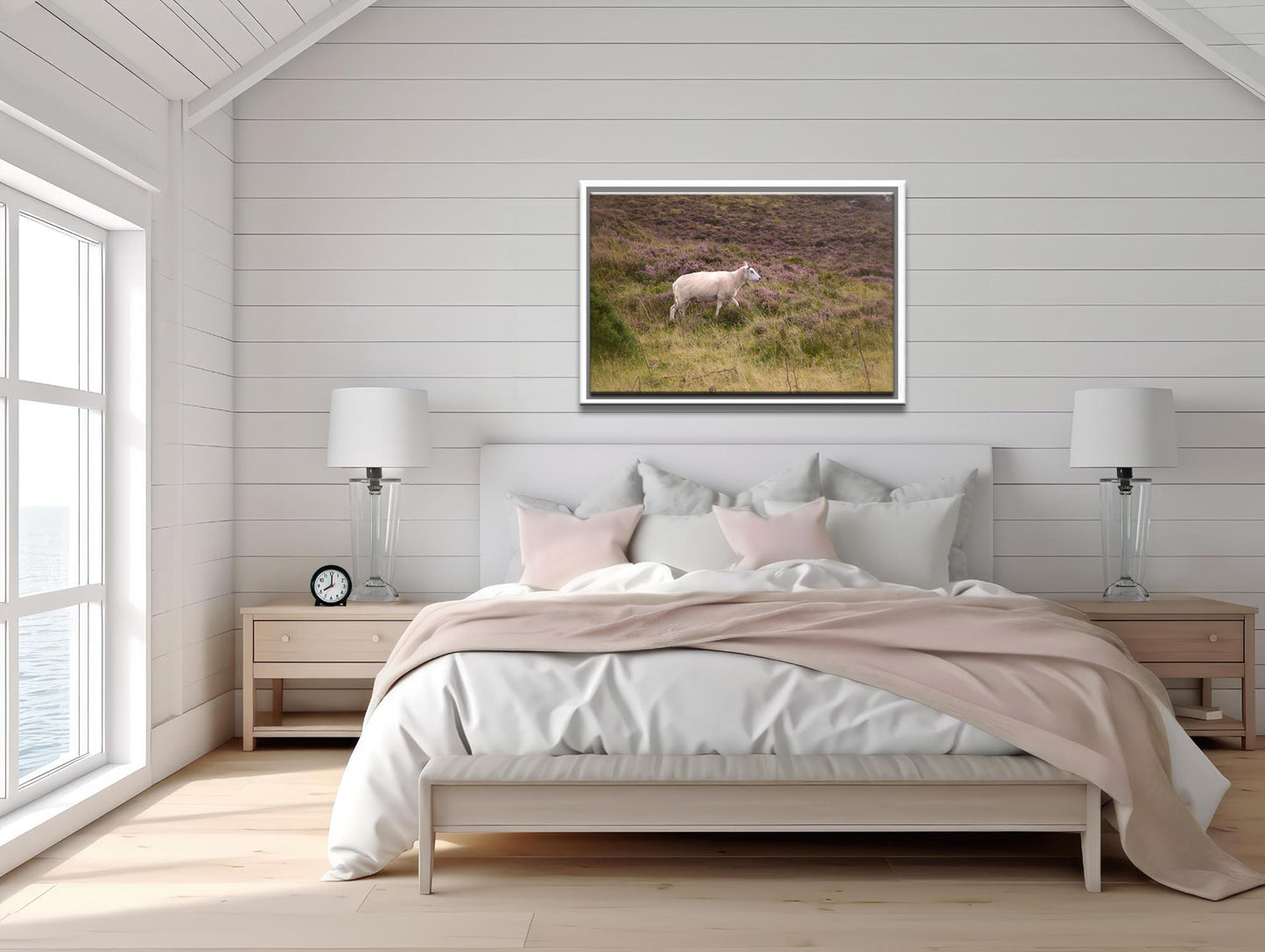A lone sheep roaming the Heather Fields in Ireland, Canvas Wall Art by Kristen Olivares.