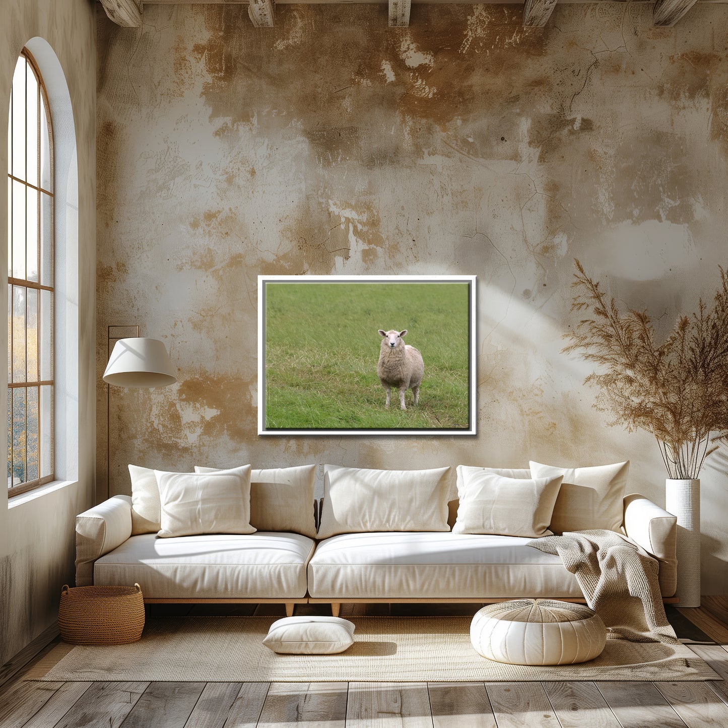 A lone sheep in the fields of Ireland. Framed Canvas Wall Art by Kristen Olivares