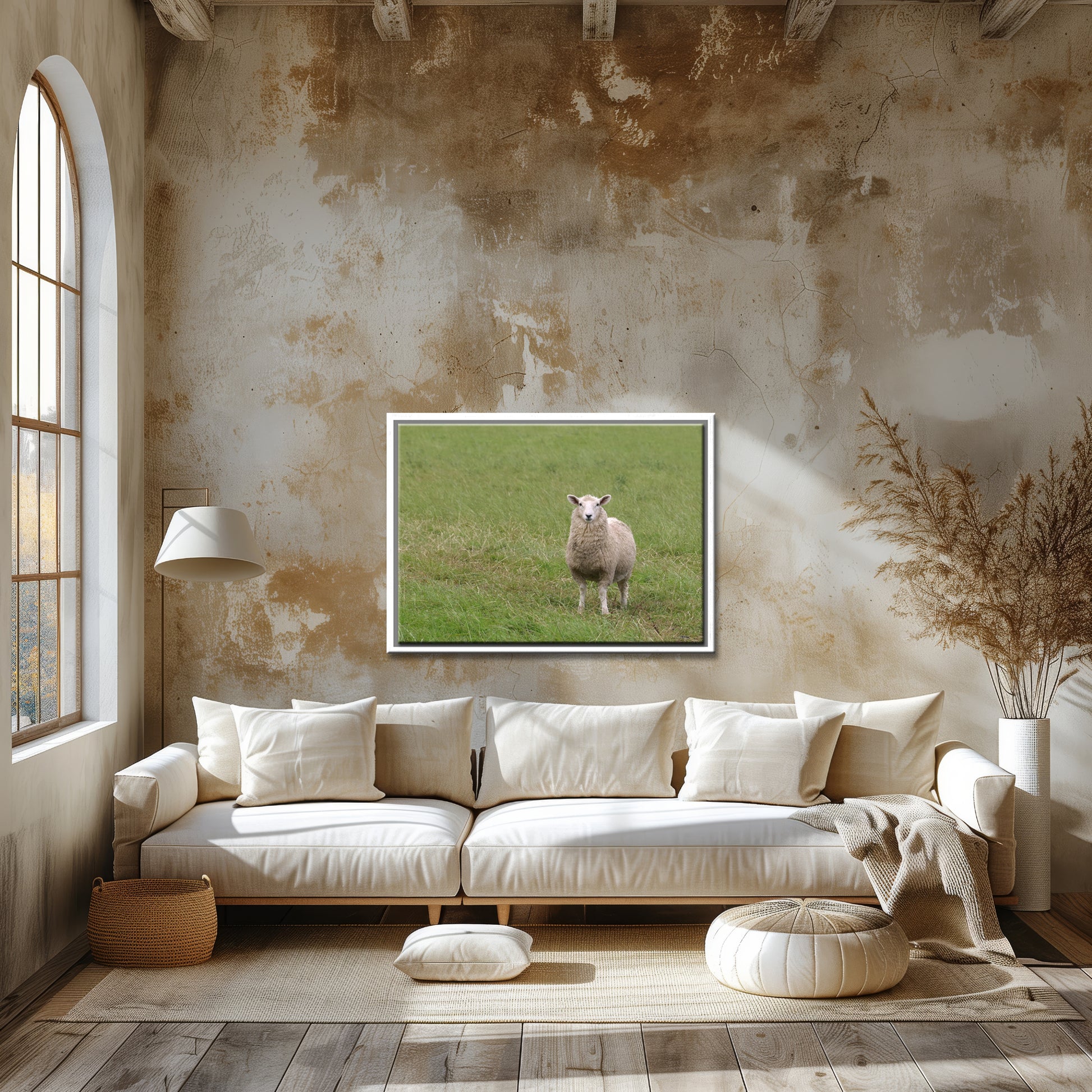 A lone sheep in the fields of Ireland. Framed Canvas Wall Art by Kristen Olivares