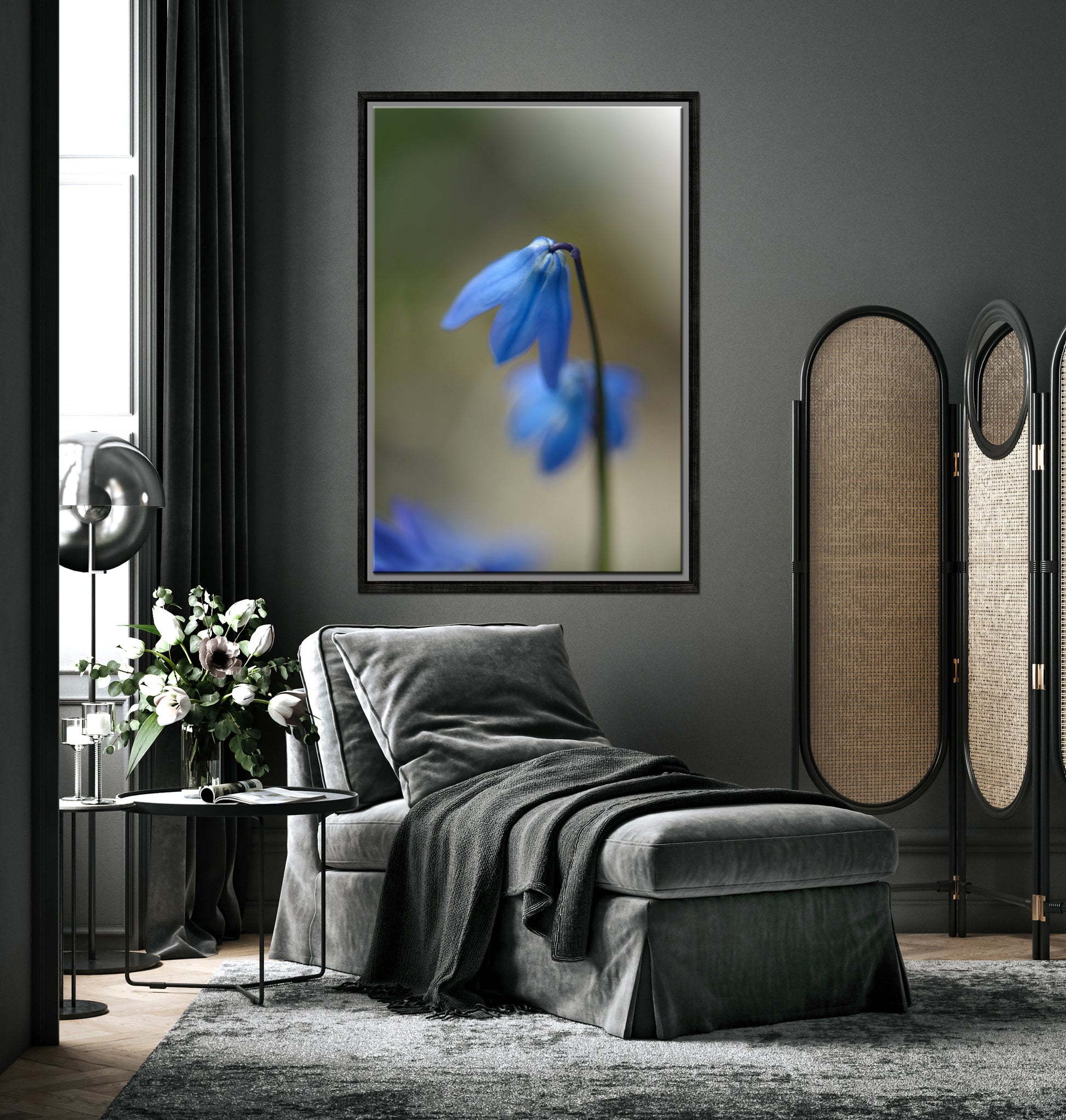 Delicate, Blue Siberian Squill Flowers. Framed fine art photography by Kristen Olivares.