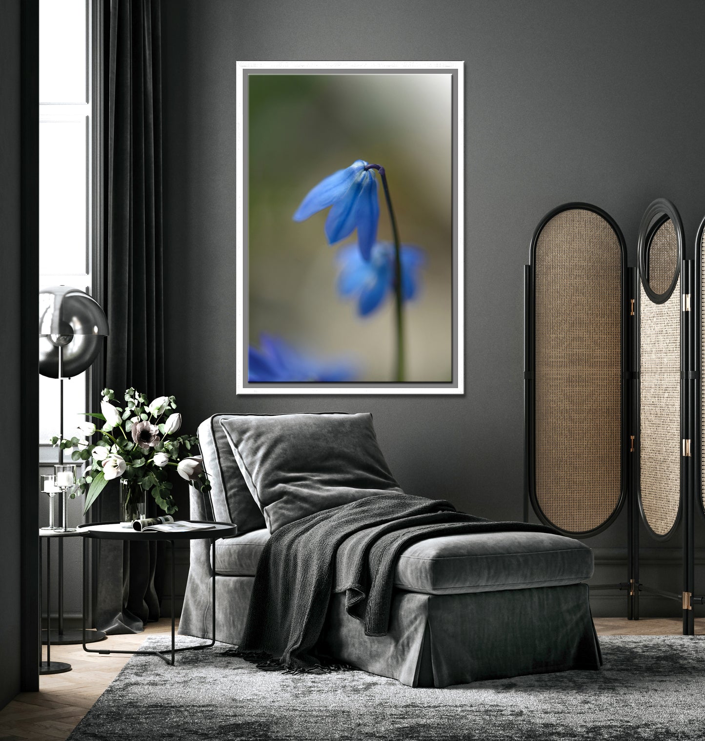 Delicate, Blue Siberian Squill Flowers. Framed fine art photography by Kristen Olivares.