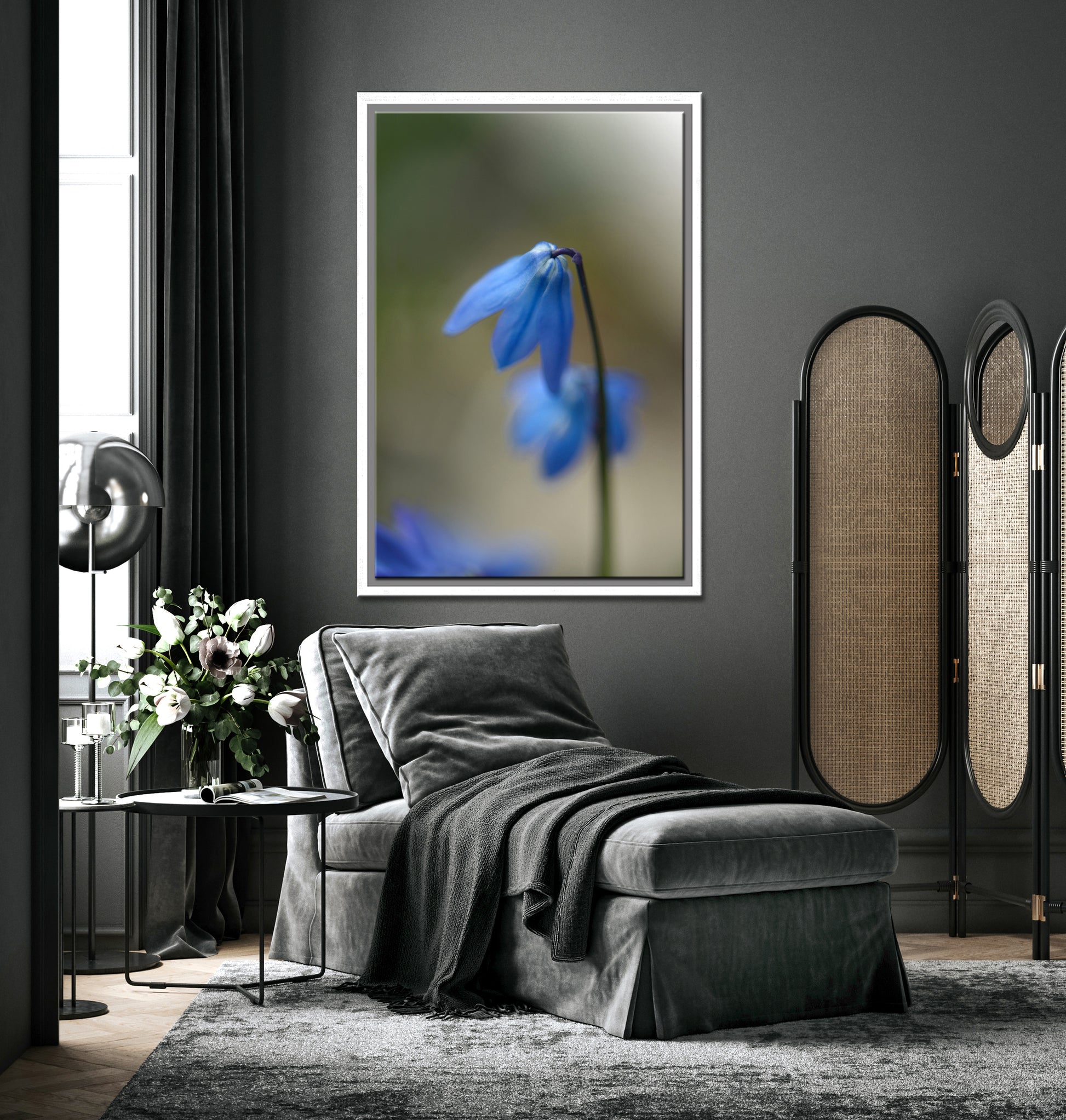Delicate, Blue Siberian Squill Flowers. Framed fine art photography by Kristen Olivares.