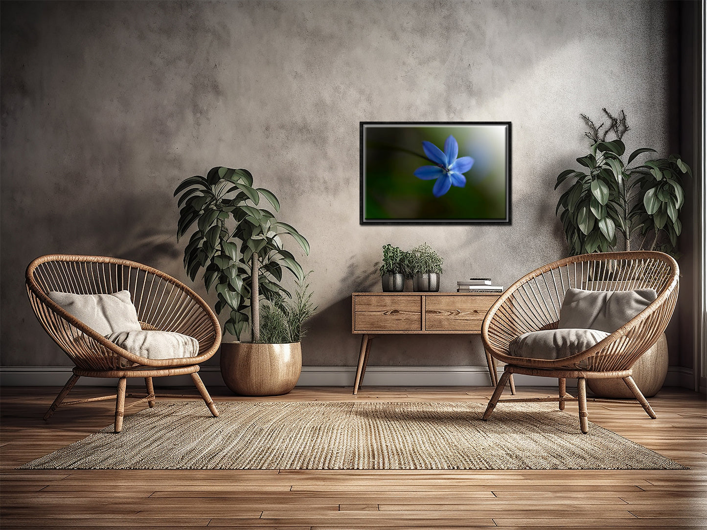 Beautiful blue Siberian Squill flower, above shot. Framed Canvas Fine Art Photography by Kristen Olivares.