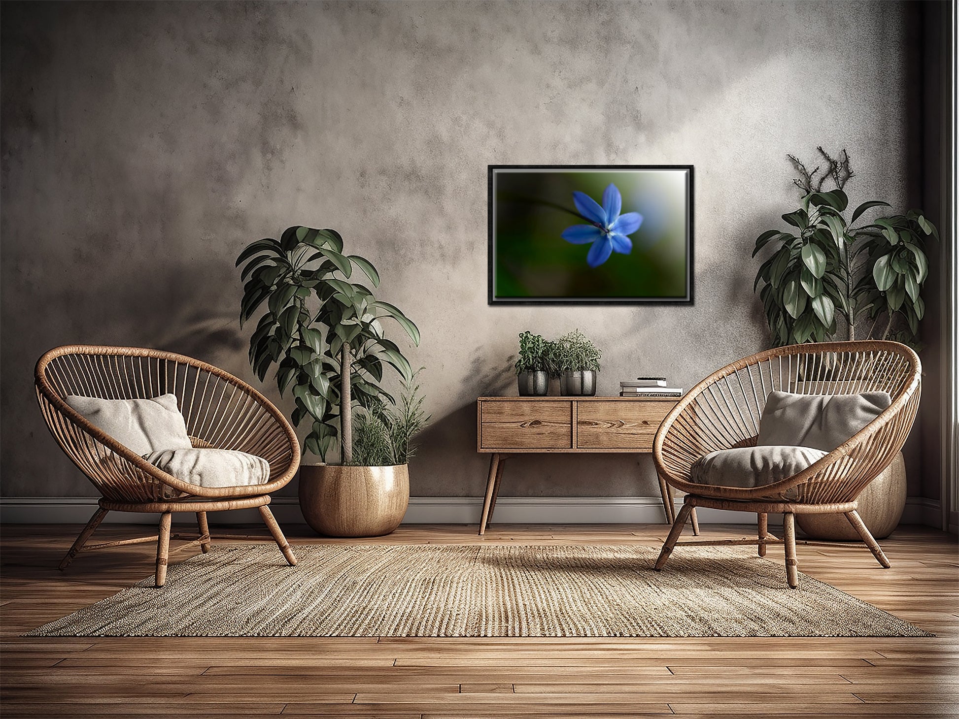 Beautiful blue Siberian Squill flower, above shot. Framed Canvas Fine Art Photography by Kristen Olivares.