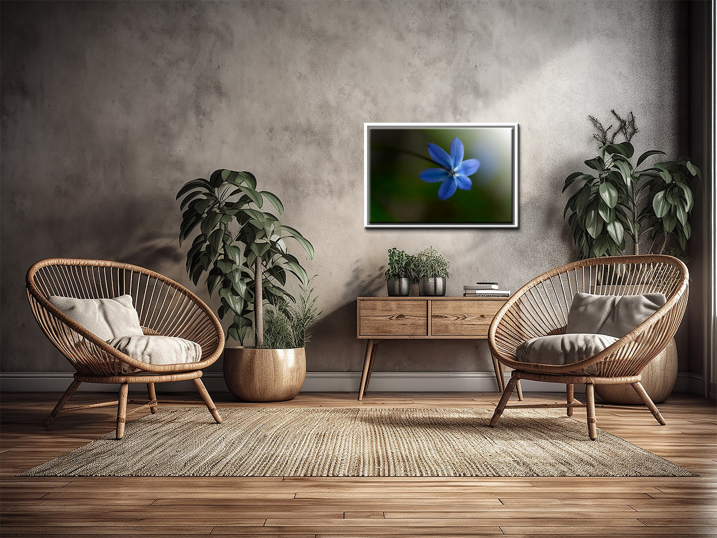 Beautiful blue Siberian Squill flower, above shot. Framed Canvas Fine Art Photography by Kristen Olivares.