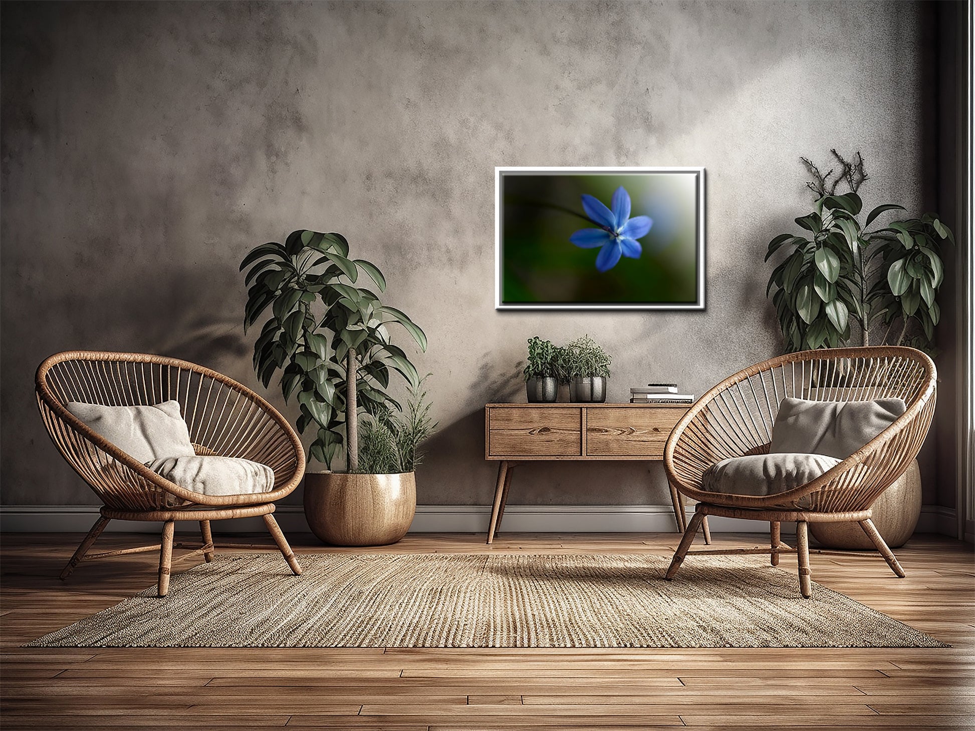Beautiful blue Siberian Squill flower, above shot. Framed Canvas Fine Art Photography by Kristen Olivares.