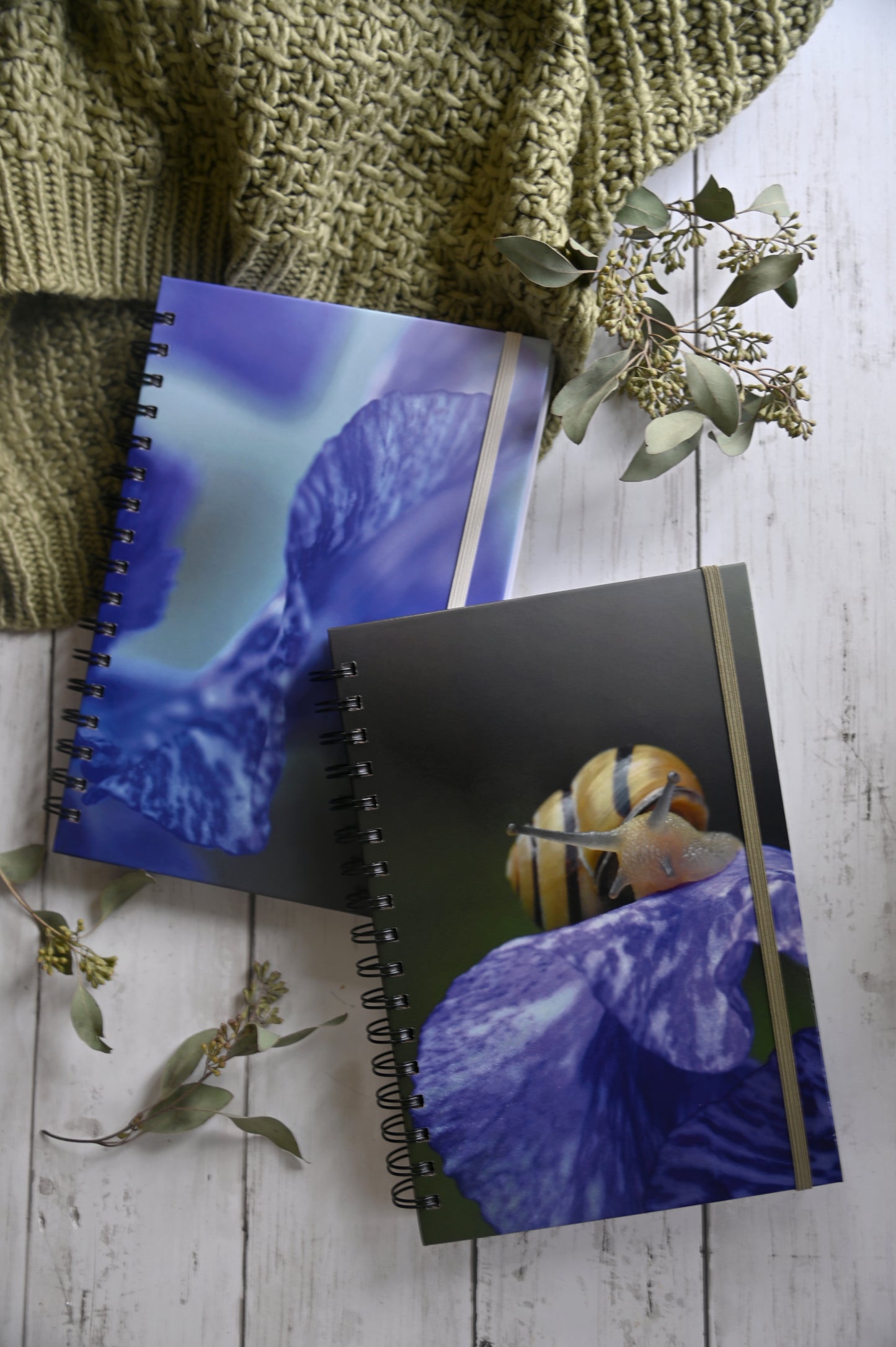Set of 2-Hardcover-Spiral-200 Page-Lined Journal-Snail and Iris