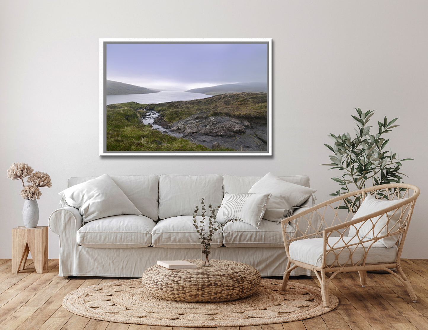A beautiful picture of Sørvágsvatn lake, the ‘lake above the Ocean’ in the Faroe Islands. Framed Canvas wall art by Kristen Olivares