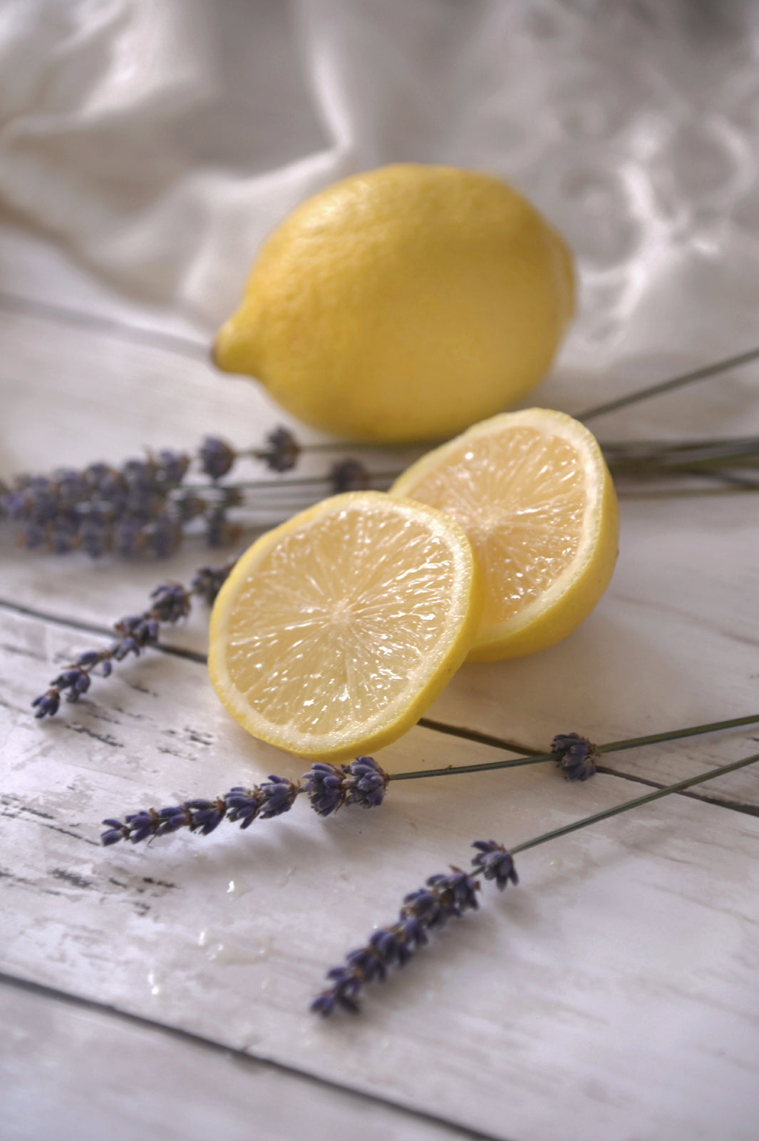 Beautiful still life, Lemons and Lavender. Framed Fine Art canvas Print by Kristen Olivares
