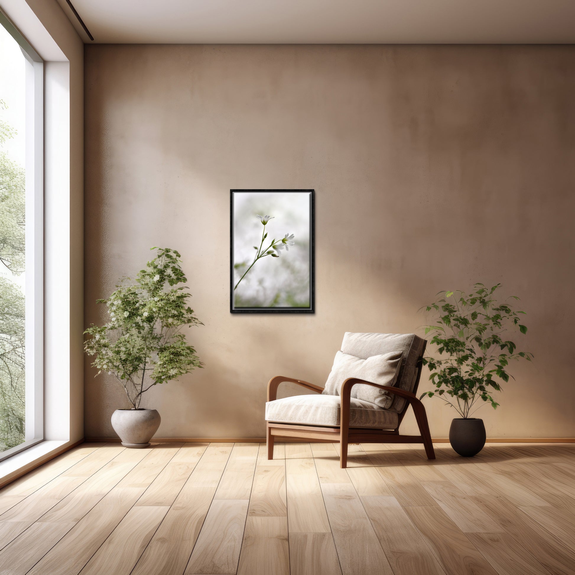 Beautiful, delicate white Stitchwort Flowers. Framed fine art photography, Canvas wall art by Kristen Olivares.