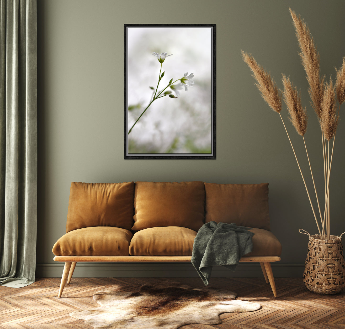 Beautiful, delicate white Stitchwort Flowers. Framed fine art photography, Canvas wall art by Kristen Olivares.