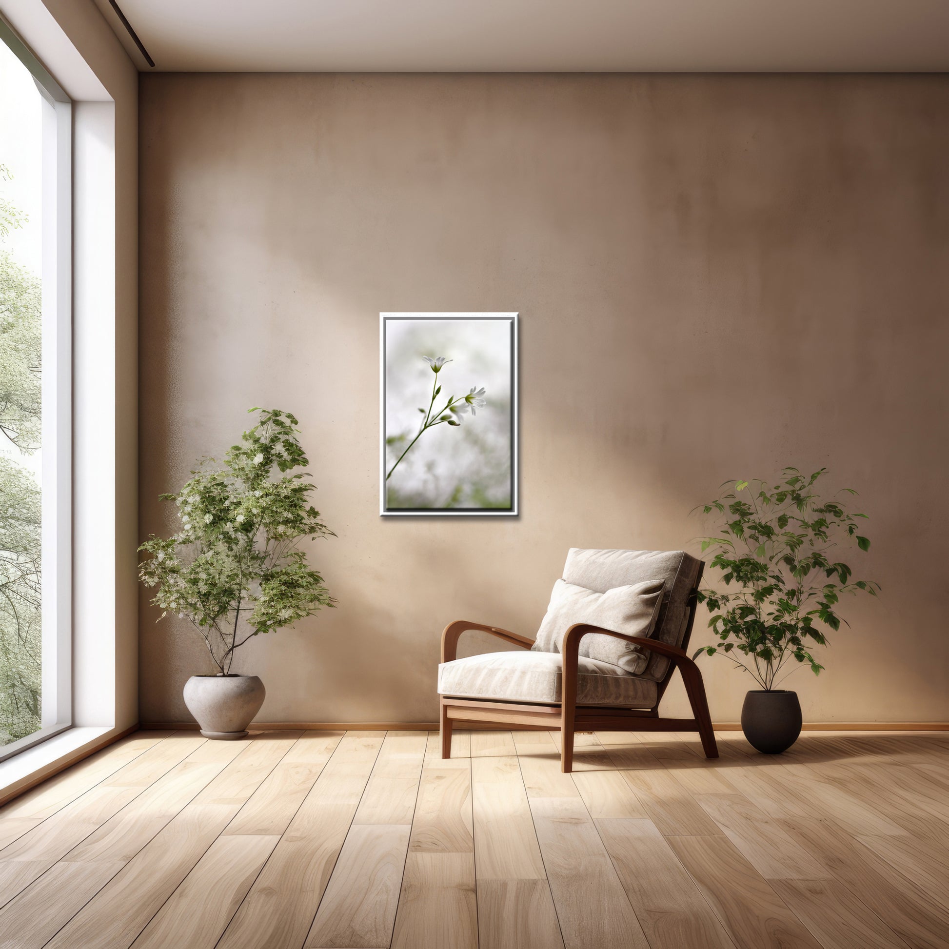 Beautiful, delicate white Stitchwort Flowers. Framed fine art photography, Canvas wall art by Kristen Olivares.