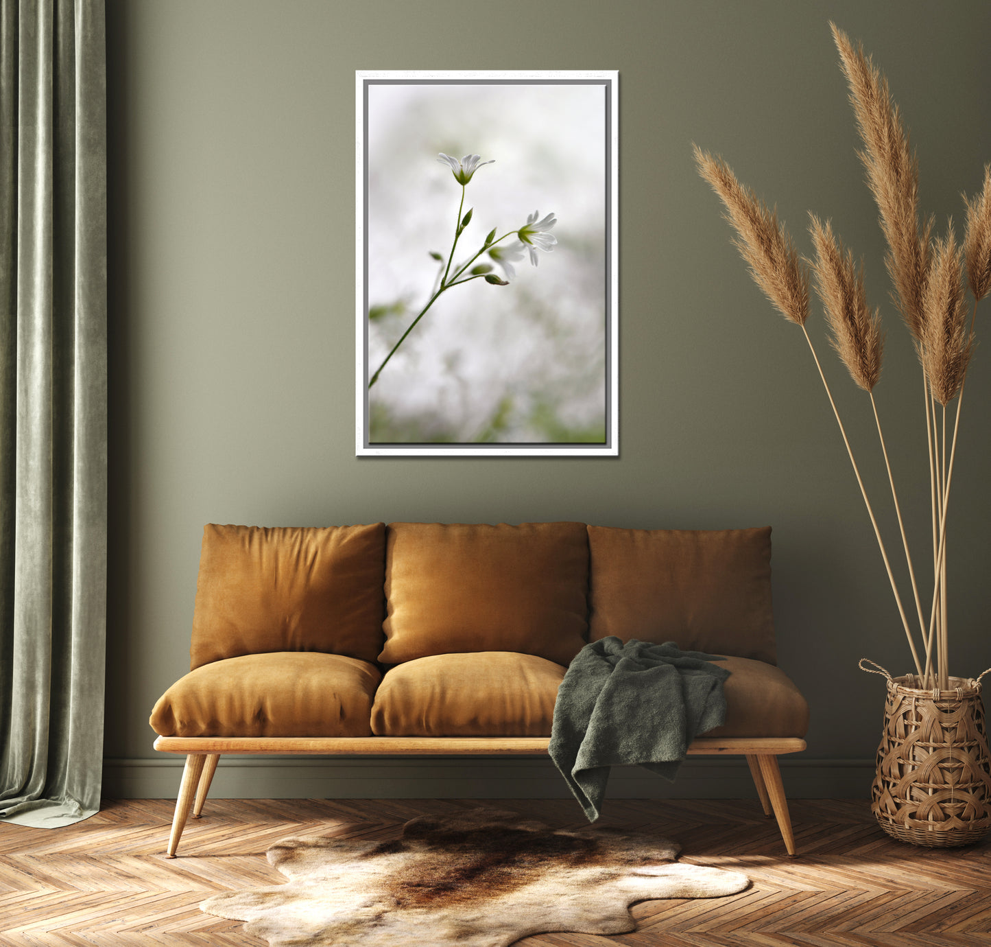 Beautiful, delicate white Stitchwort Flowers. Framed fine art photography, Canvas wall art by Kristen Olivares.