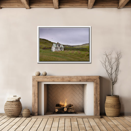 Stunning old abandoned home in the fields of the Faroe Islands. Framed Fine Art Photography by Kristen Olivares.