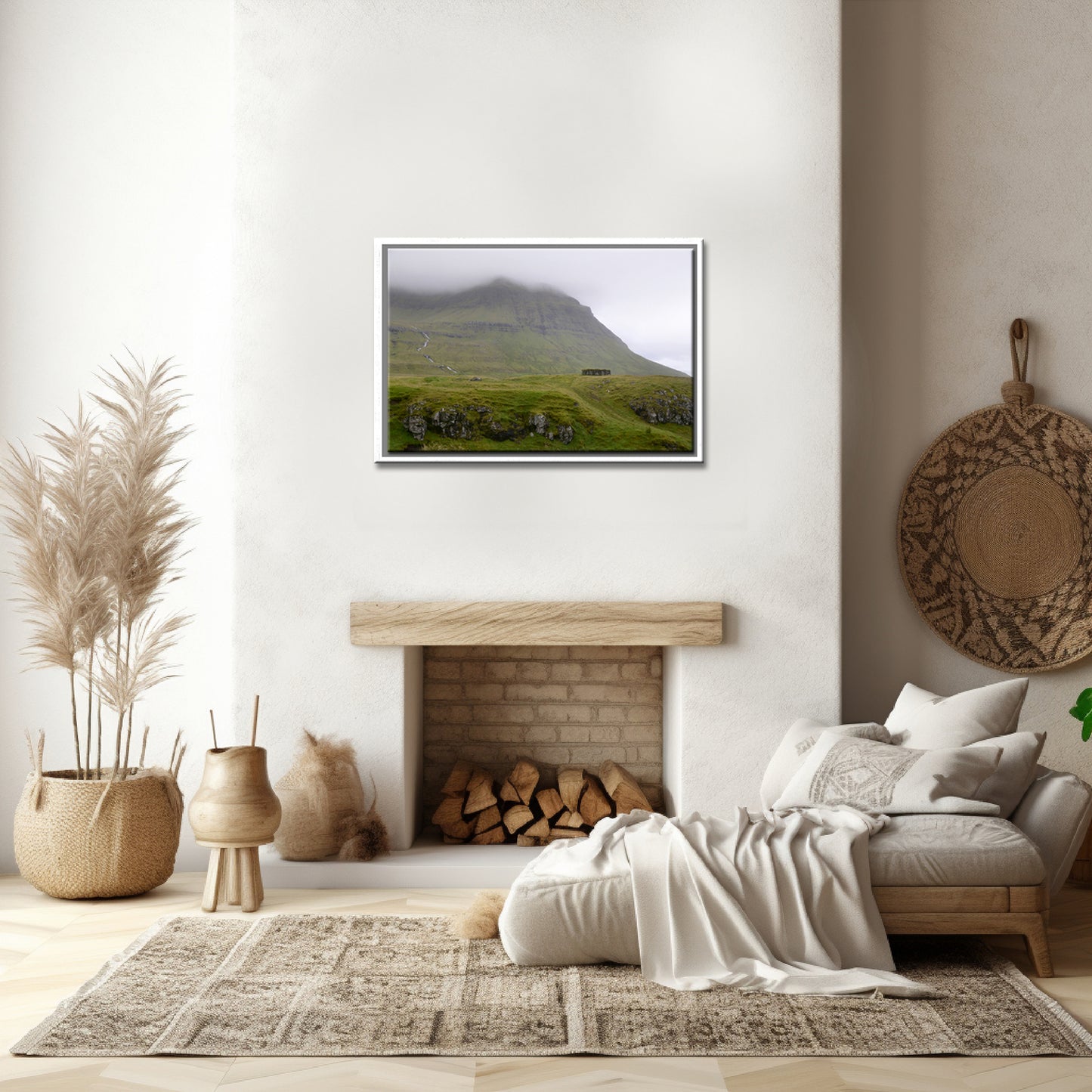 Beautiful old stone shack used to a sheep shelter in the foggy lands of the Faroe Islands. Framed fine art photography by Kristen Olivares