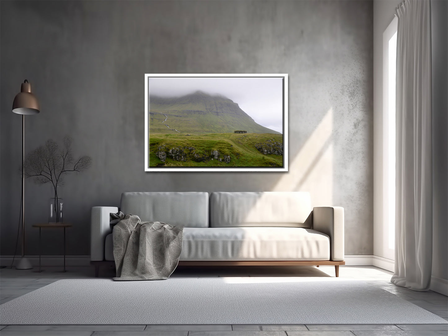 Beautiful old stone shack used to a sheep shelter in the foggy lands of the Faroe Islands. Framed fine art photography by Kristen Olivares