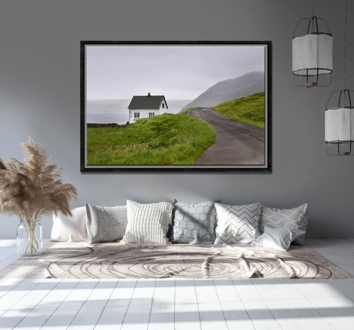 Beautiful, tiny white concrete home in the Faroe Islands. Framed fine art photography by Kristen Olivares.