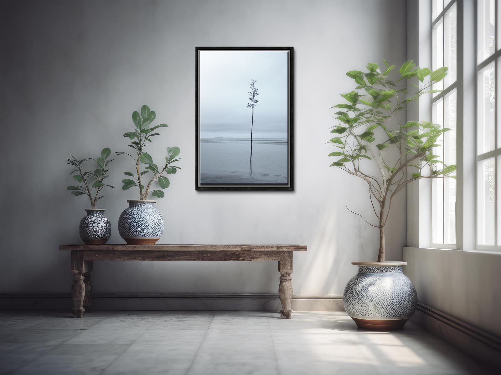 Stunning, minimalistic tree on the coast of Maine. Framed fine art photography by Kristen Olivares.