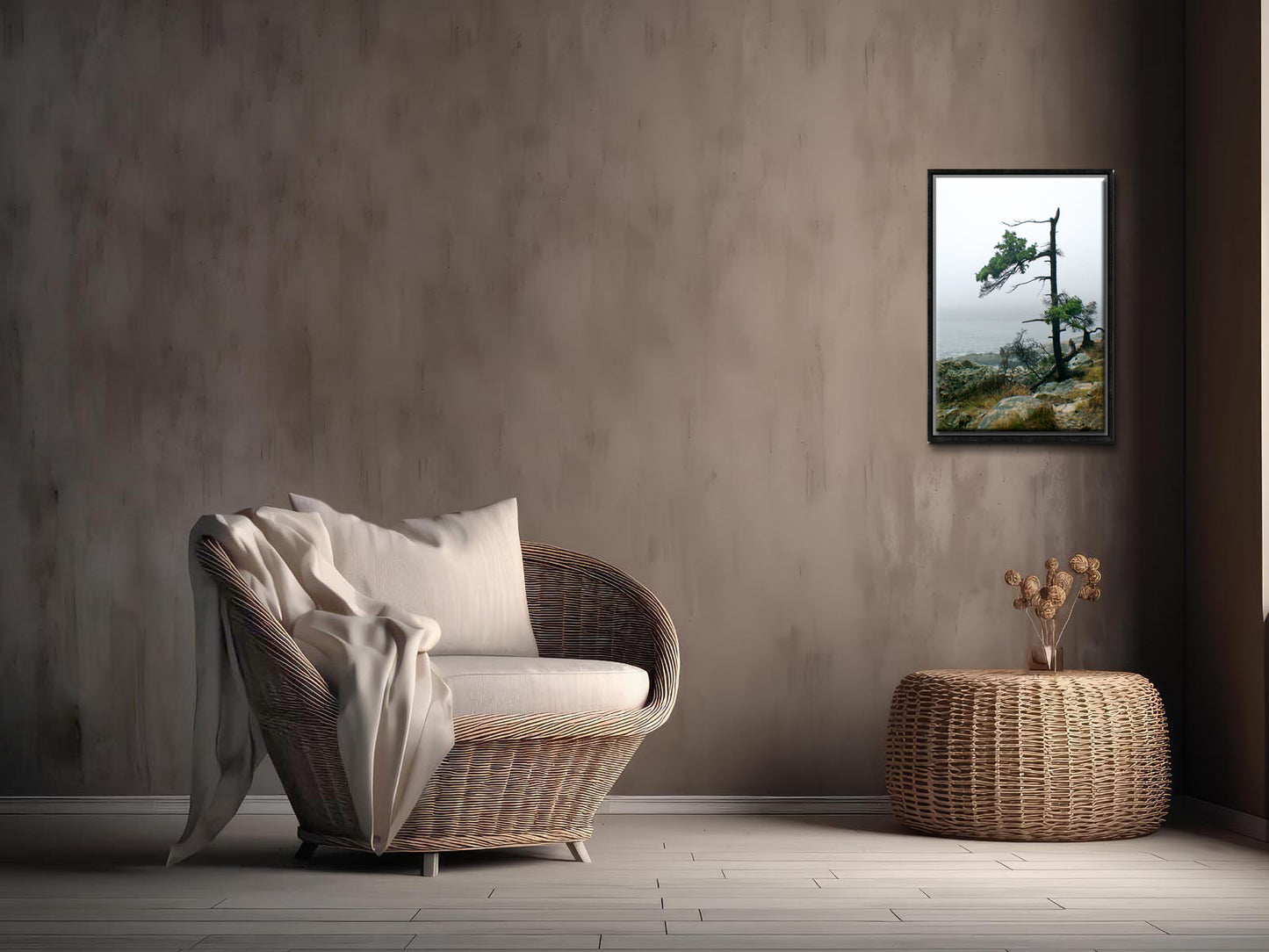 Stunning, evergreen tree on the coast of Maine. Framed fine art photography by Kristen Olivares.