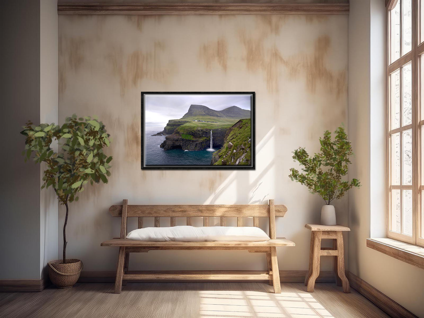 Stunning image of Gasadalur Falls in the suit Islands. Waterfall. Framed fine art photography by Kristen Olivares.