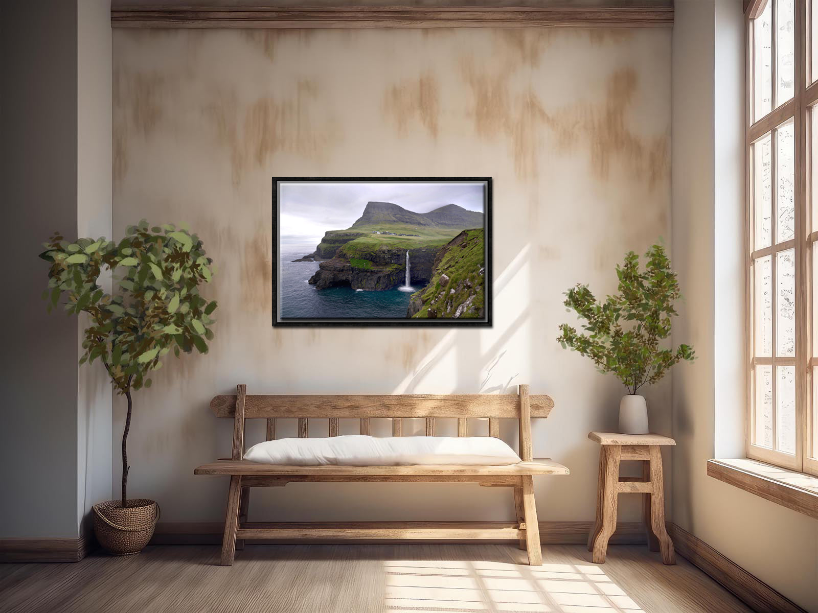 Stunning image of Gasadalur Falls in the suit Islands. Waterfall. Framed fine art photography by Kristen Olivares.