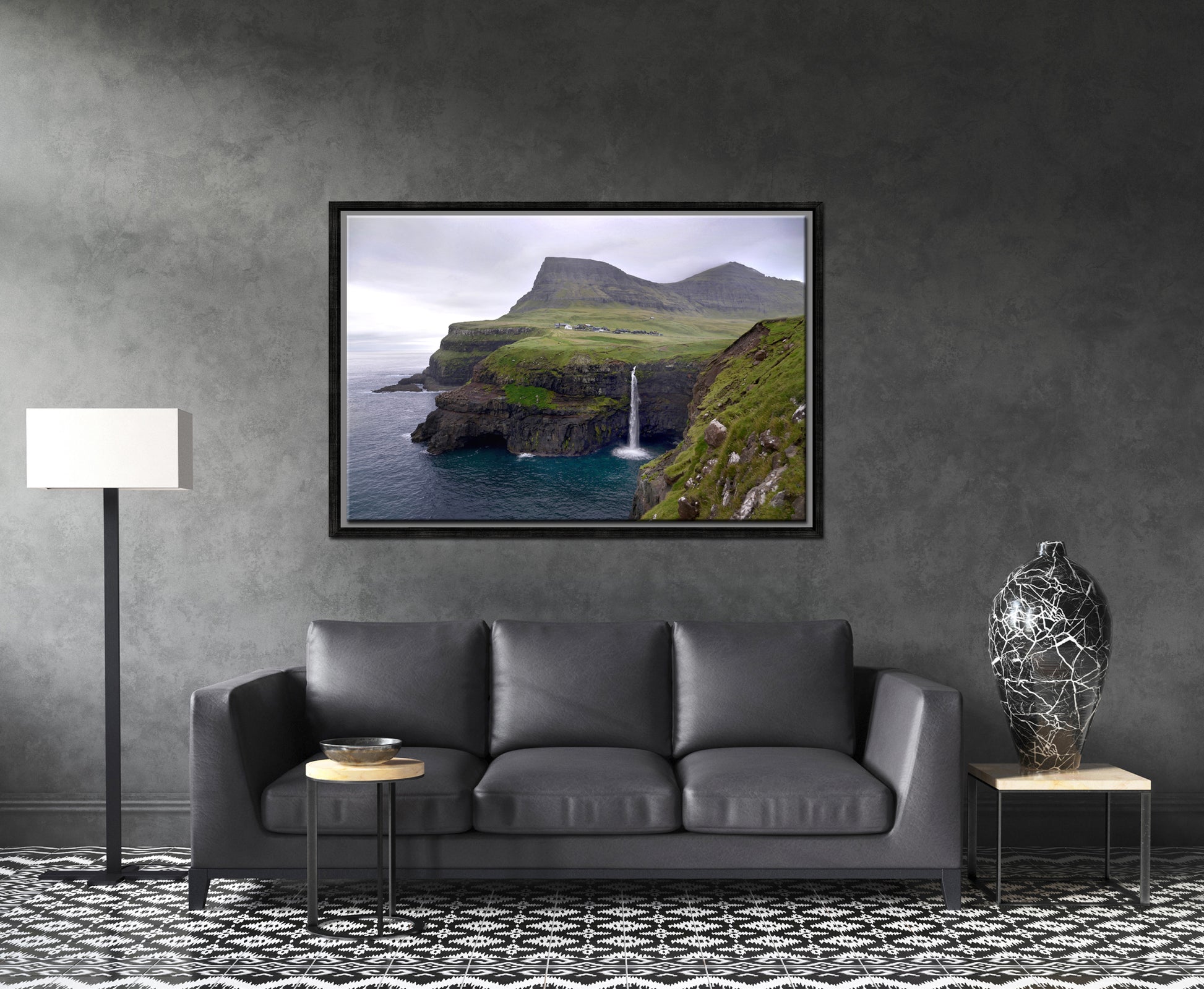 Stunning image of Gasadalur Falls in the suit Islands. Waterfall. Framed fine art photography by Kristen Olivares.