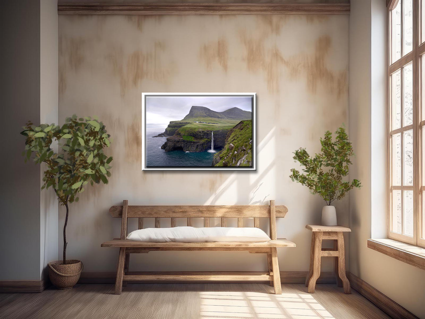 Stunning image of Gasadalur Falls in the suit Islands. Waterfall. Framed fine art photography by Kristen Olivares.