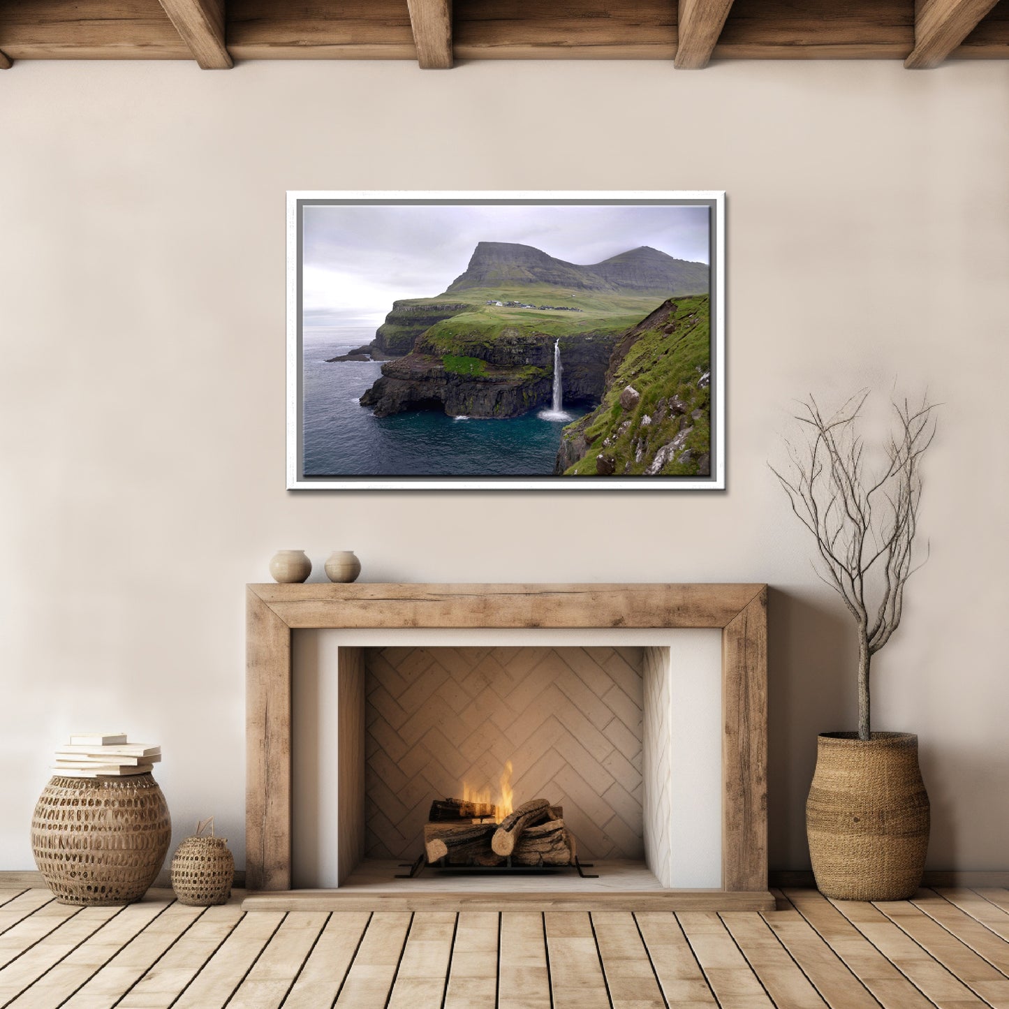 Stunning image of Gasadalur Falls in the suit Islands. Waterfall. Framed fine art photography by Kristen Olivares.